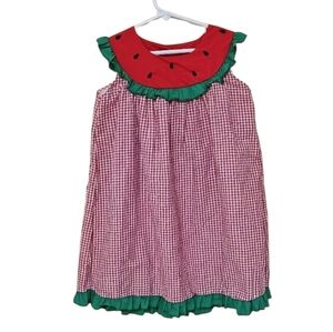 Little Lovely Designs Watermelon Dress Sz 5-6 Red Gingham